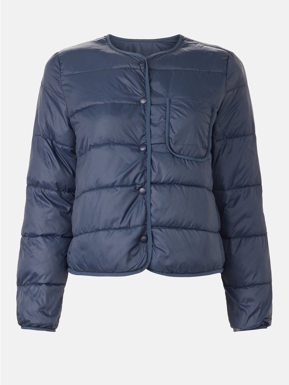 ANN MASHBURN Navy Quilted Snap-Front Puffer Jacket